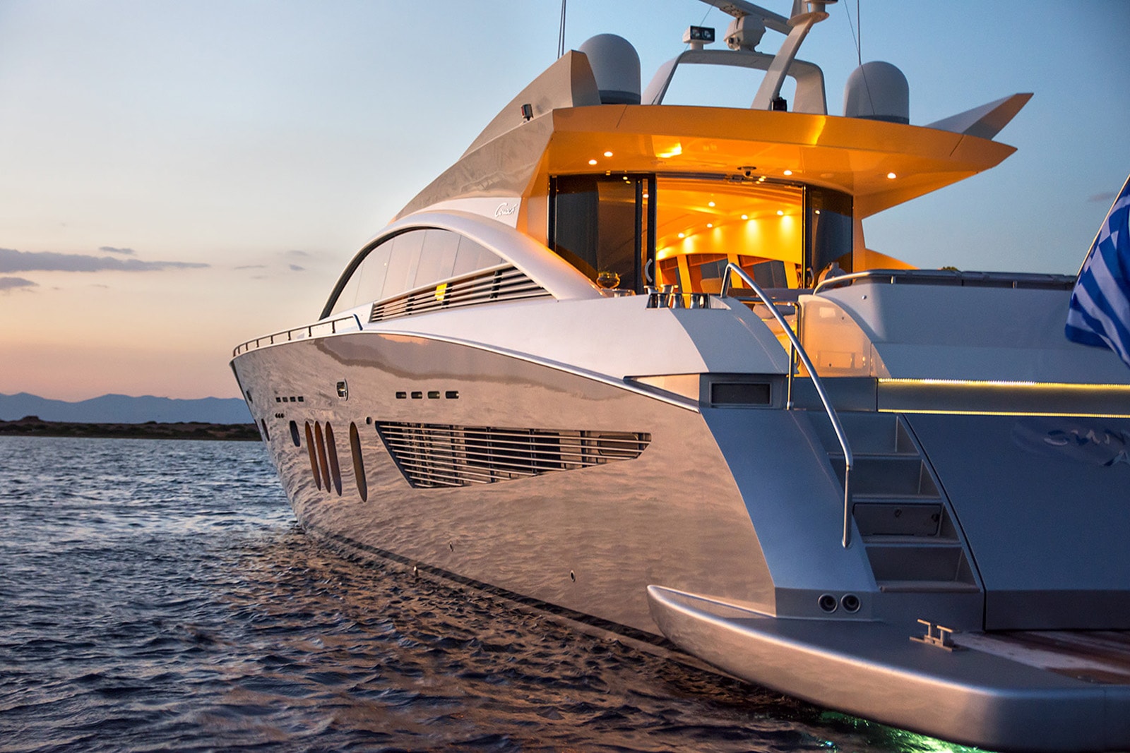 Yacht with applied protective film
